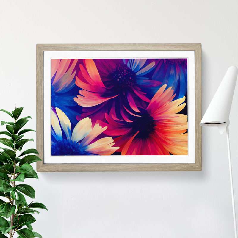 Dazzling Chrysanthemum Flowers Abstract - Single Picture Frame Print, Oak Framed, 34cm H x 46cm W x 2cm D