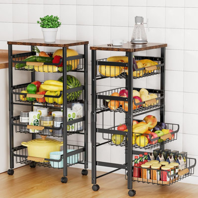 Chariot multifonctionnel à cinq couches à roulettes, chariot de rangement pour la cuisine avec roulettes