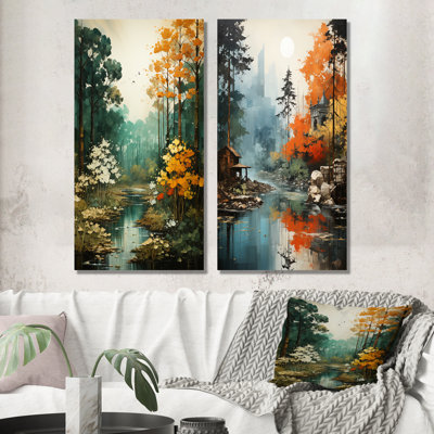 «Autumn Forest Collage», ensemble de 2 reproductions d'art sur toile