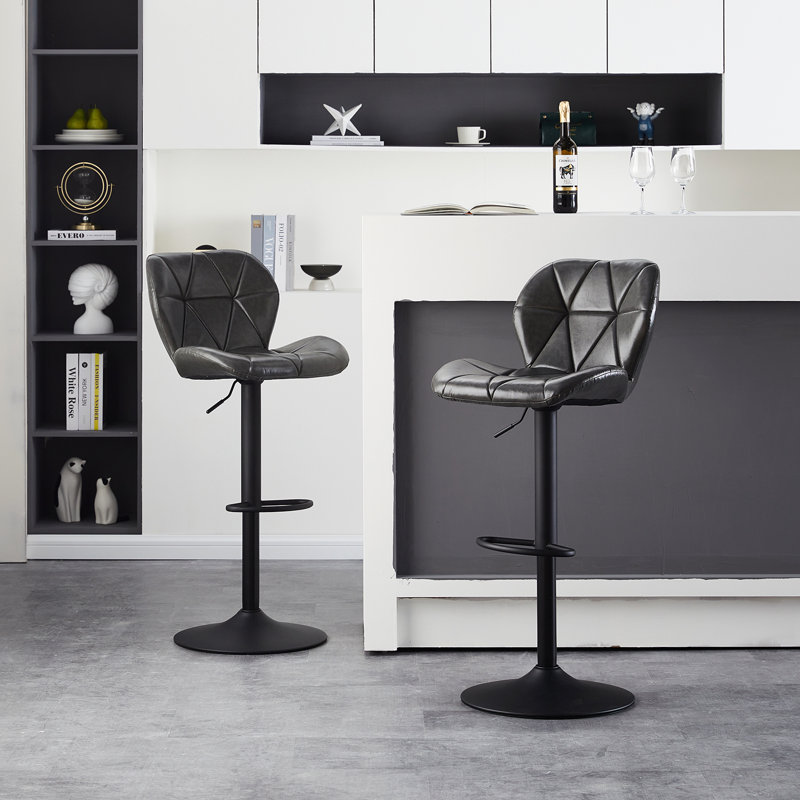 Swivel Upholstered Adjustable Height Counter Stool with Metal Frame, Grey