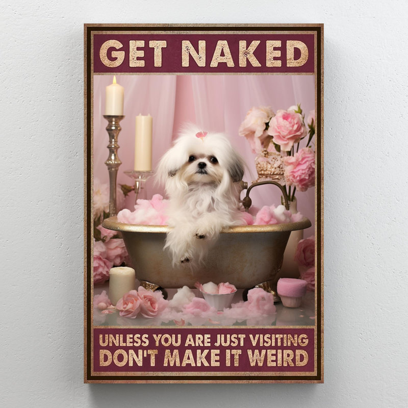 «Dog In Bathaign Get N Nu», reproduction d'art graphique sur toile tendue 1 pièce, H 14 po x l 11 po x P 1,25 po