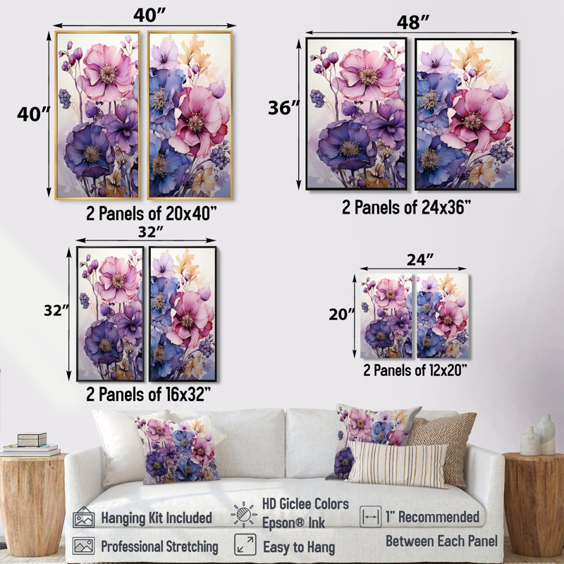 Mauve mystique Blooms IV - Décoration murale mauve 2 panneaux, H 40 po x l 40 po, Toile tendue, Ne s’applique pas