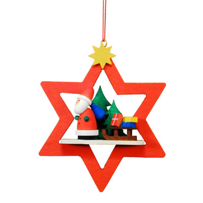 Ornement figurine suspendu père noël en étoile rouge