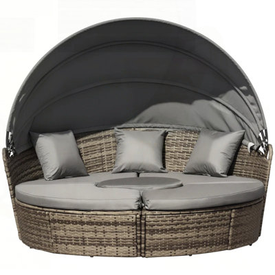 Versatile Outdoor Rattan Daybed Set with Retractable Canopy and Adjustable Table for Patio and Poolside Relaxation