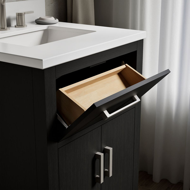 Kresla 24 In. Bathroom Vanity Cabinet With Sink And Quartz Top, Black Oak