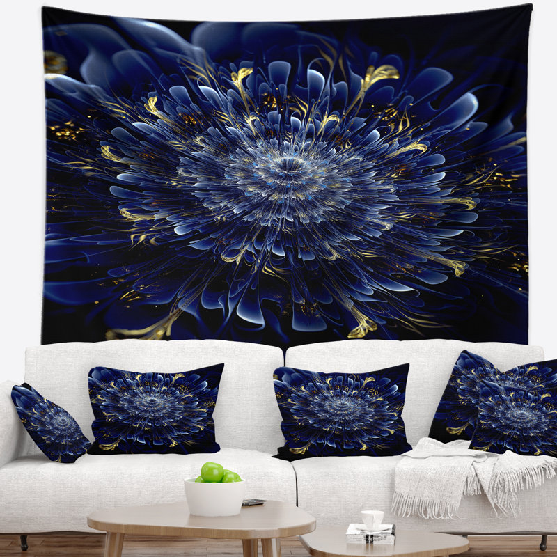 Tapisserie bleue de fleur de fractale Floral, H 32 po x l 39 po