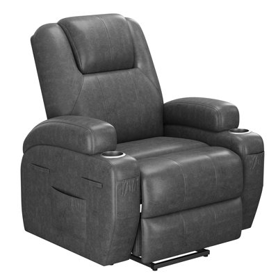 Power Lift Recliner Chair leathaire with Massage for Elderly Ergonomic Lounge Chair Classic Single Sofa with 2 Cup Holders Side Pockets Home Theater S by Latitude Run
