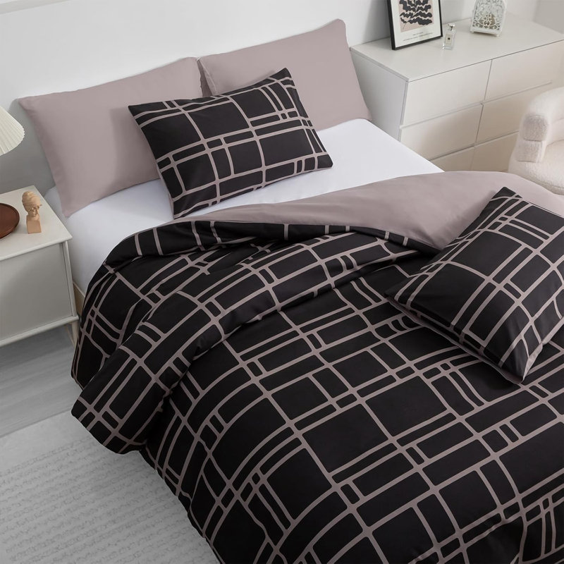Microfiber Brick Duvet Cover Set, King Duvet Cover + 2 Standard Pillowcases