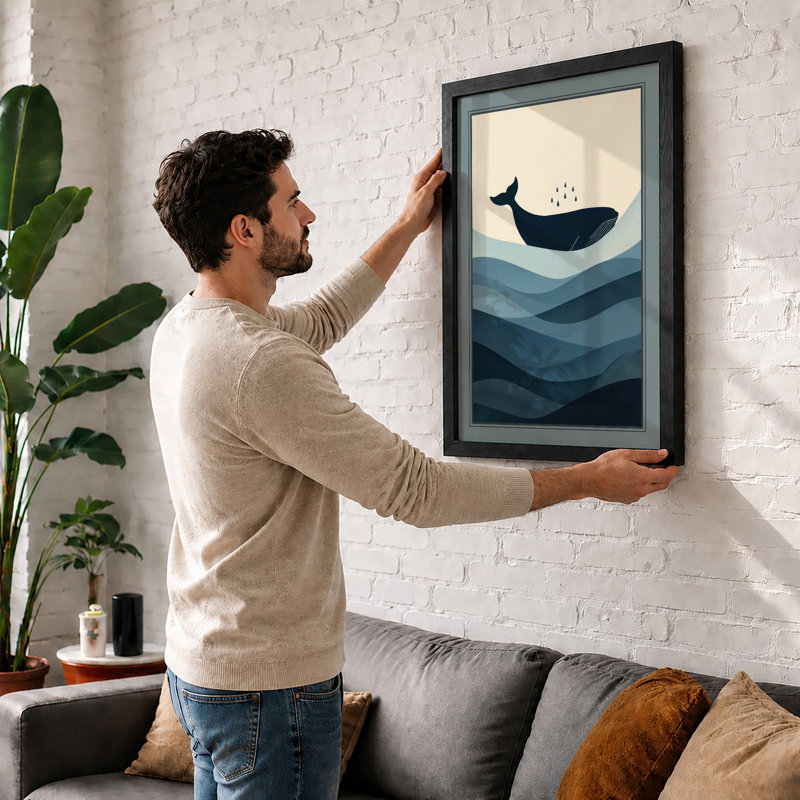 Whale at Surface Coastal - Framed Print, A3 - 42.0 x 29.7 cm, White