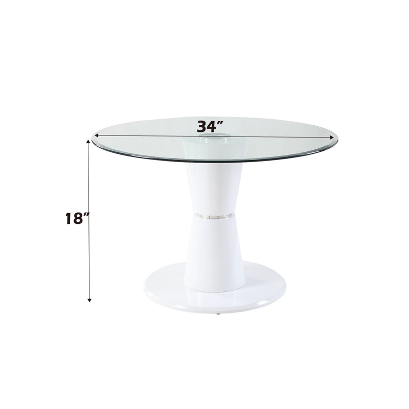 34" Round High Gloss White Pedestal Coffee Table with Glass Top