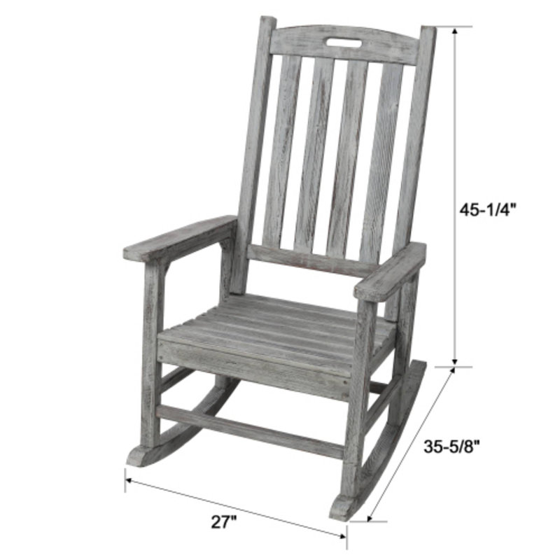 Chaise berçante en bois gris clair surdimensionnée, siège large et grand dossier pour l'intérieur et l'extérieur