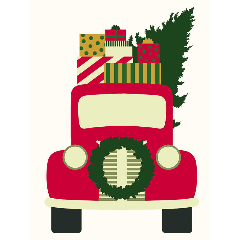Camion de Noël rétro - reproduction sur toile tendue, H 16 po x l 12 po