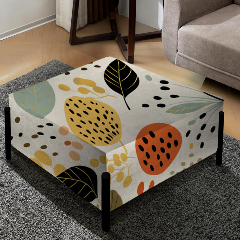 Soft Colour Leaves Tropical Pattern I - Tropical Large Square Ottoman