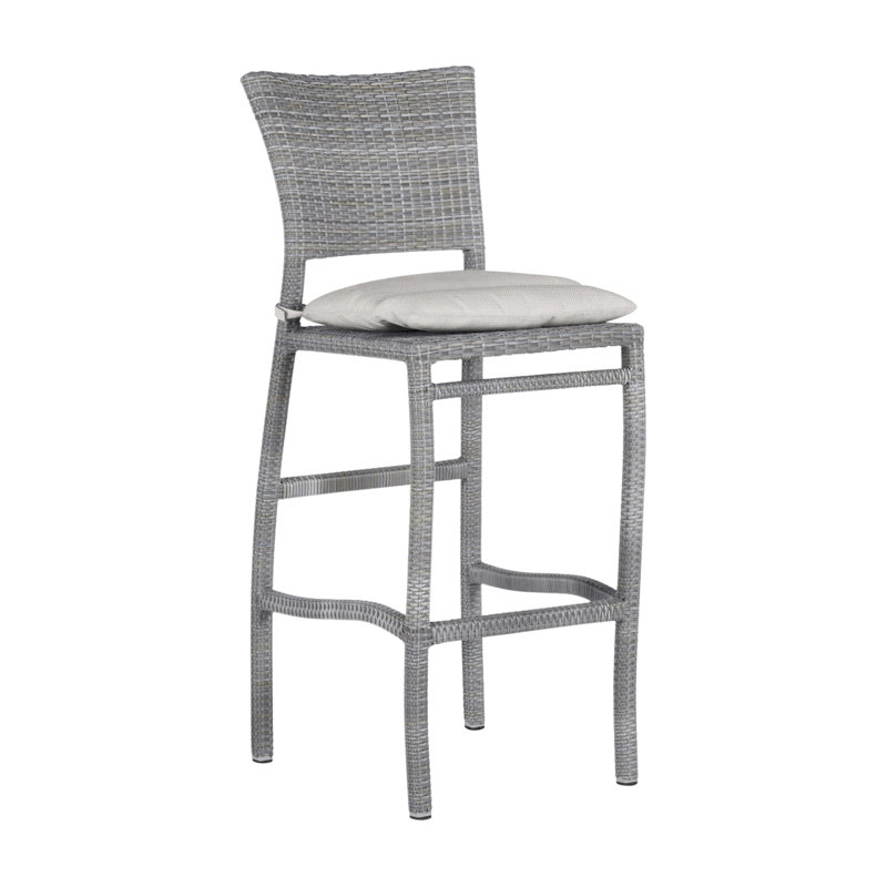 Skye 30" Patio Bar Stool with Cushion, Oyster, Dove Sunbrella® Linen, Welt