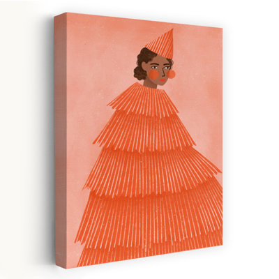 Orange Party Girl Vibrant Whimsical Abstract Portrait Wall Art Print