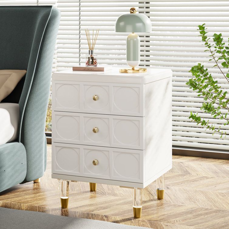 Mercer41 3-Drawer Modern White Nightstands with Acrylic Legs | Wayfair