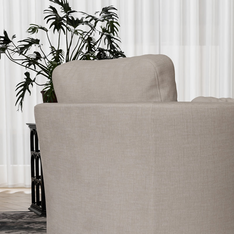 Chemaia Upholstered Swivel Barrel Chair, Beige Chenille