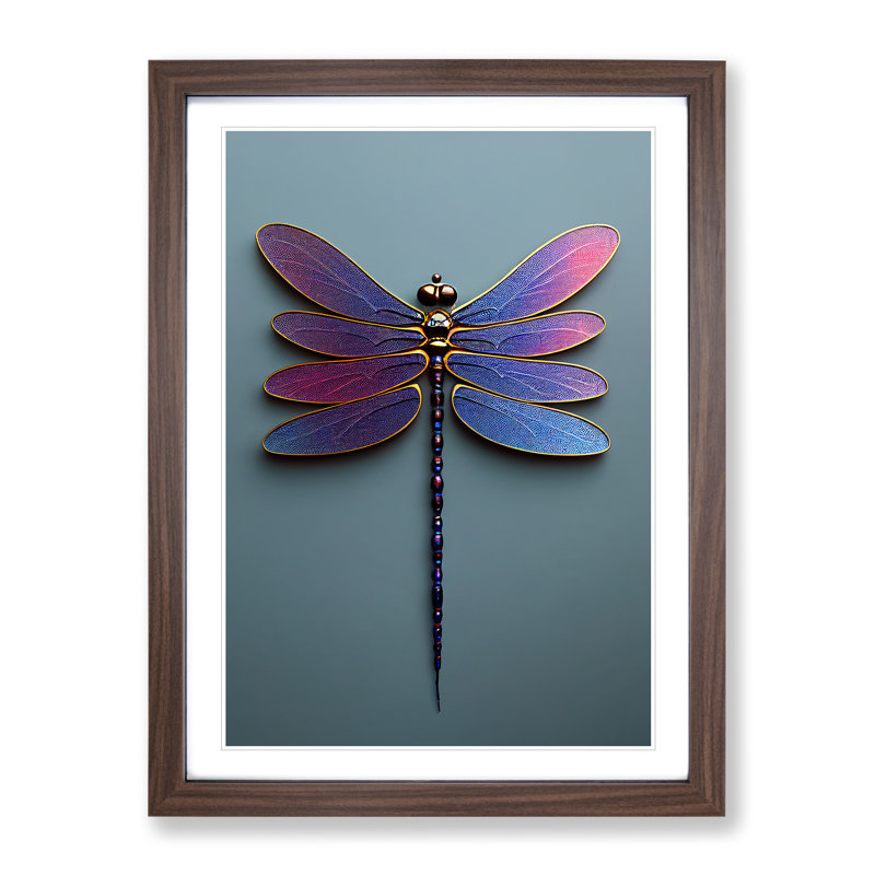 XV1022-3631X Precious Dragonfly - Print, Walnut Framed, 66cm H x 48cm W, White