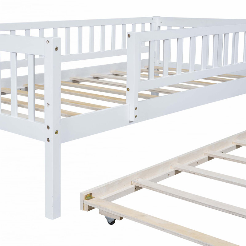 Lit de jour en bois avec couchette et garde-corps, Lit simple, Blanc