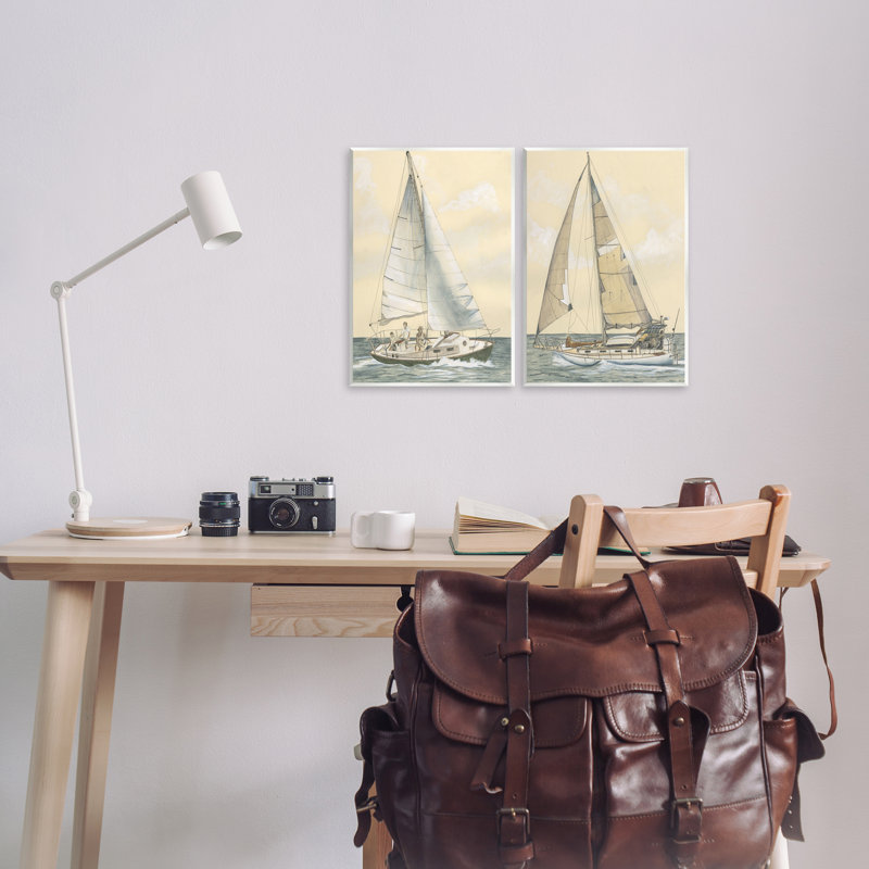Ensemble de 2 plaques murales voiliers «Crew At Sea» par Michael Willett