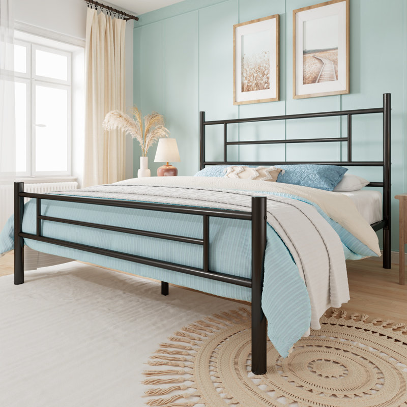 Metal Platform Bed With Modern-Style Headboard And Footboard, No Box Spring Needed, Black, Full