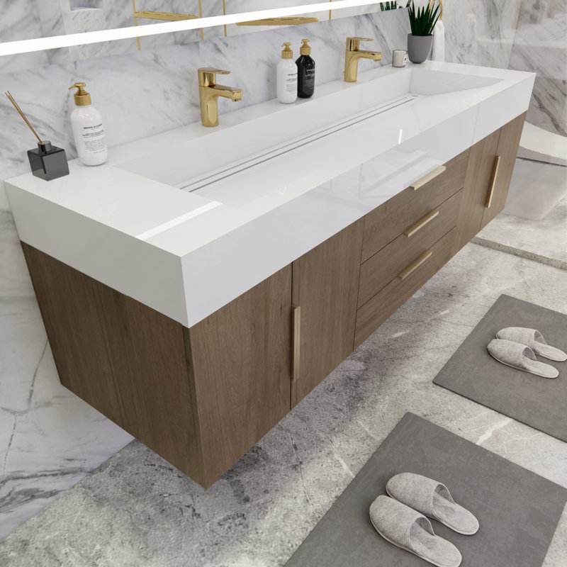 Ensemble de meuble-lavabo mural double l 72 "Glasgow, Chêne clair