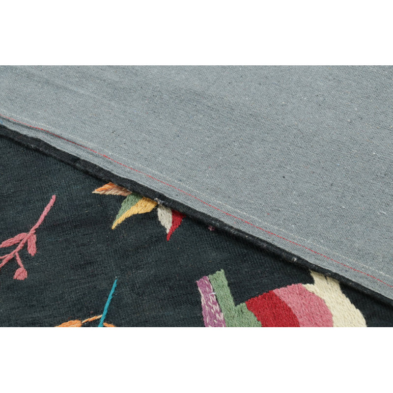 Rug & Kilim’S Suzani-Inspired Kilim, Black With Vibrant Animal Pictorials
