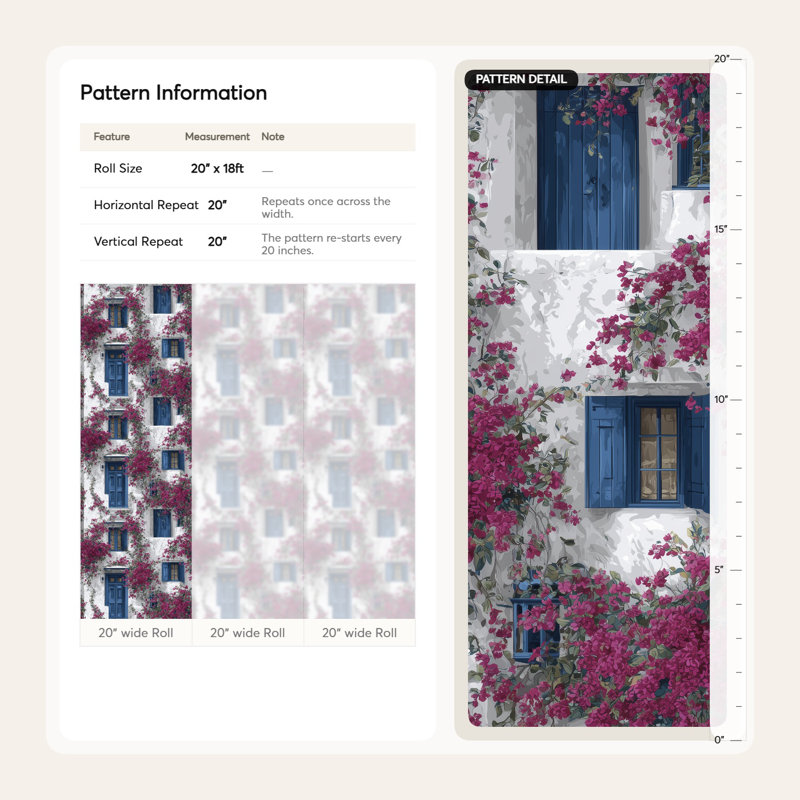 Papier peint floral bleu méditerranéen, Non tissé, non collé