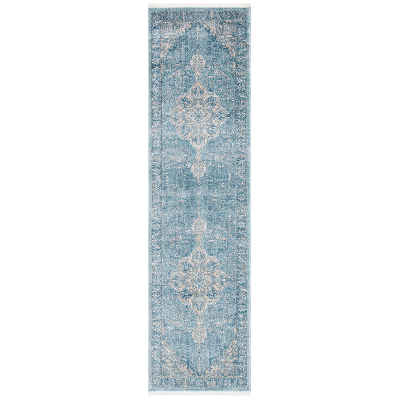Tapis oriental bleu / gris Rumsey, Tapis de couloir 2 pi 2 po x 10 pi