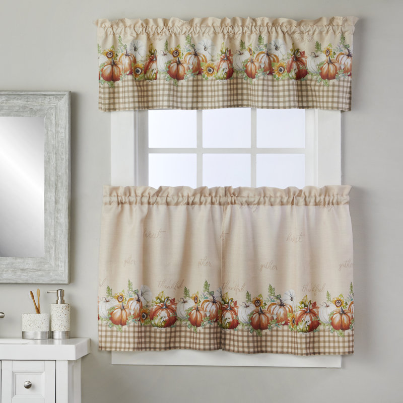 Autumn Pumpkins Beige and White Rod Pocket Valance