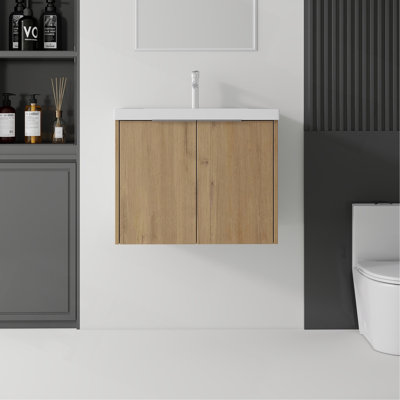 Meuble-lavabo flottant 24 po avec lavabo, porte à fermeture en douceur, lavabo en céramique, contreplaqué