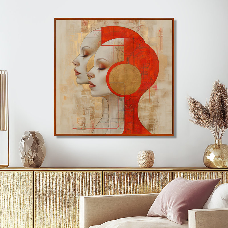 «Double Portrait Inner Self Beauty - Abstract Portraits», reproduction d'art mural, Cadre flottant brun, H 36 po x l 36 po