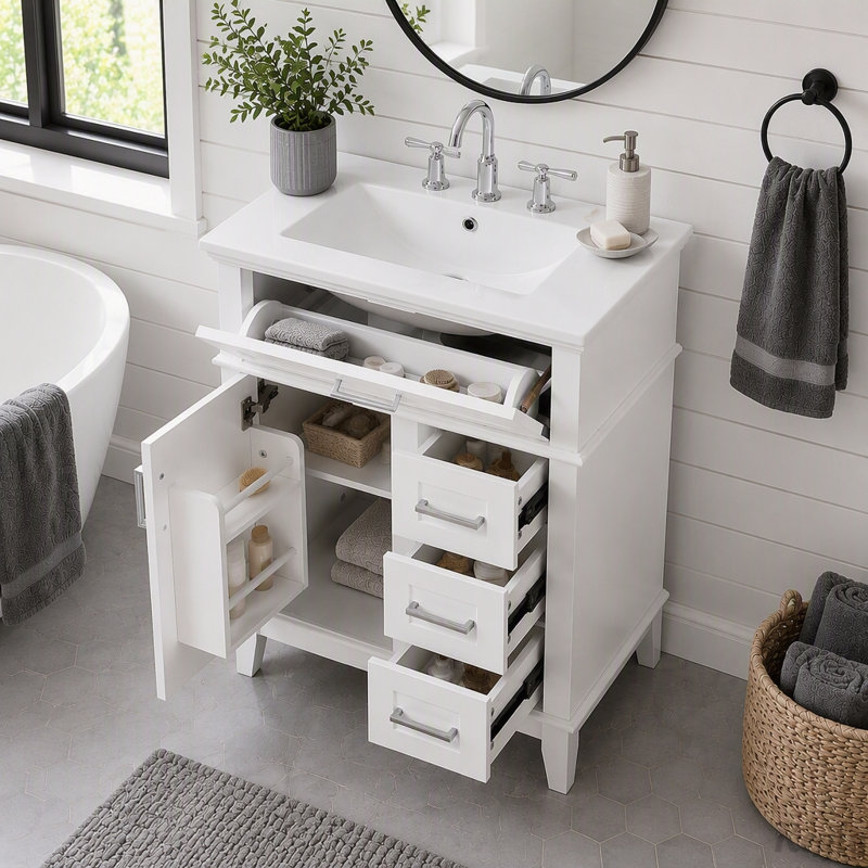 Meuble-lavabo 24 po avec lavabo en céramique, White