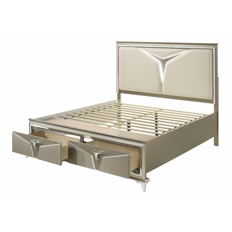 Lit de style moderne en bois et tête de lit à DEL (seulement lit), Grand