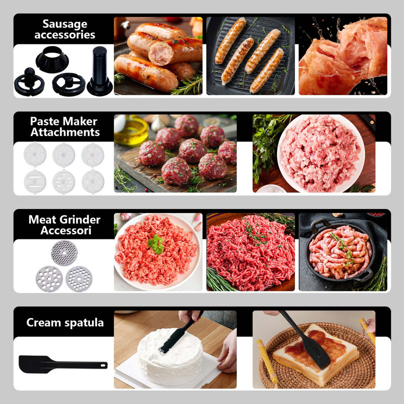Seaspark 3 In 1 Multifunctional Stand Mixer, 6.3qt 6-speed With Juicer And Meat Grinder Functions And Accessories, Black