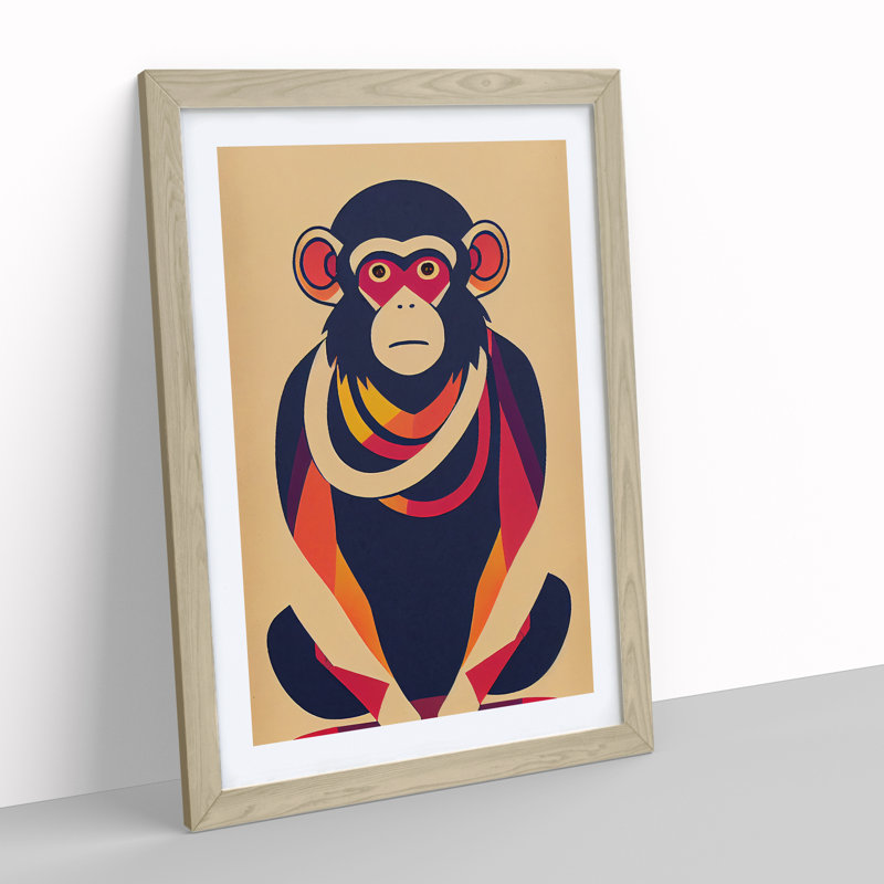 Abstract Monkey No.2 - Wall Art, Oak Framed, 64cm H x 46cm W x 2cm D
