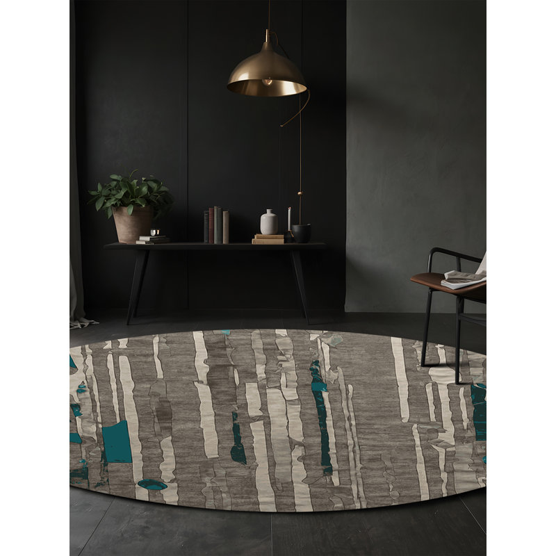 Machine Washable Gray Area Rug GSIX03651, Round 4'