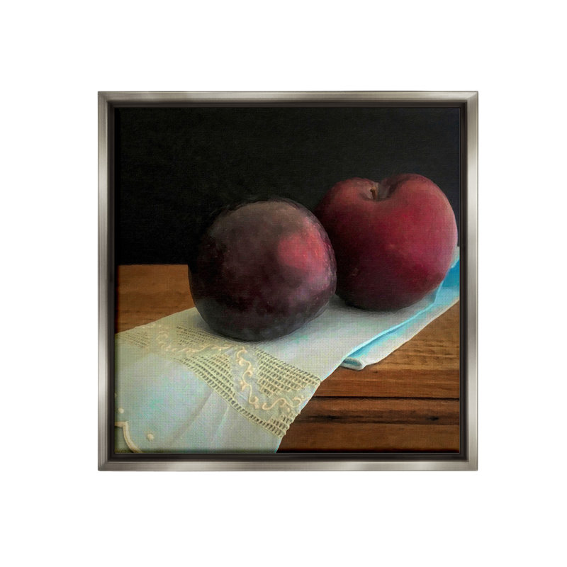 " Two Plums Still Life ", Luster Gray Floater Frame, 25" H x 25" W