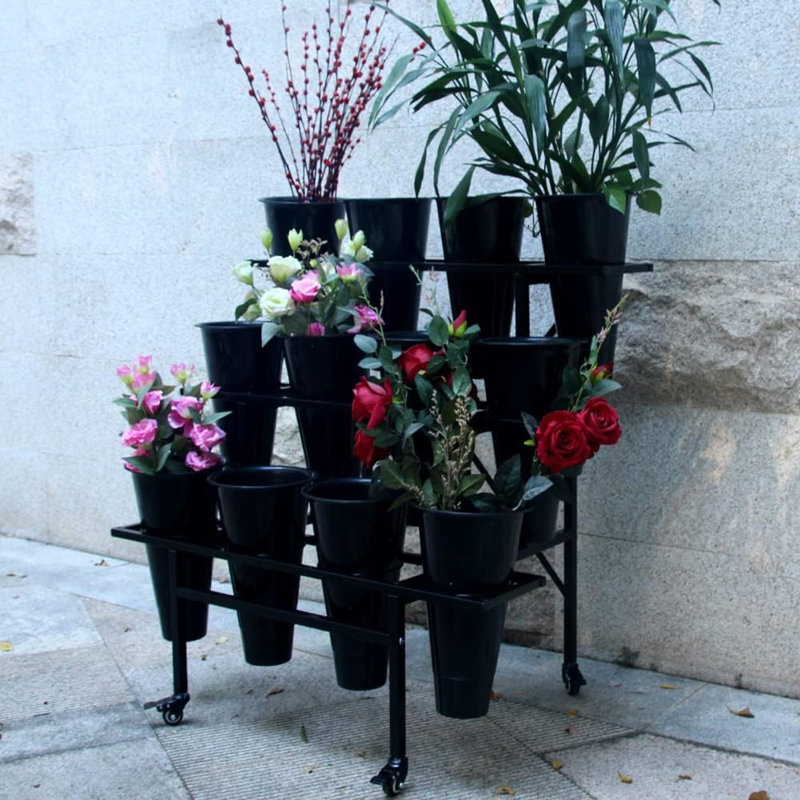 Présentoir à fleurs à 4 niveaux avec roues