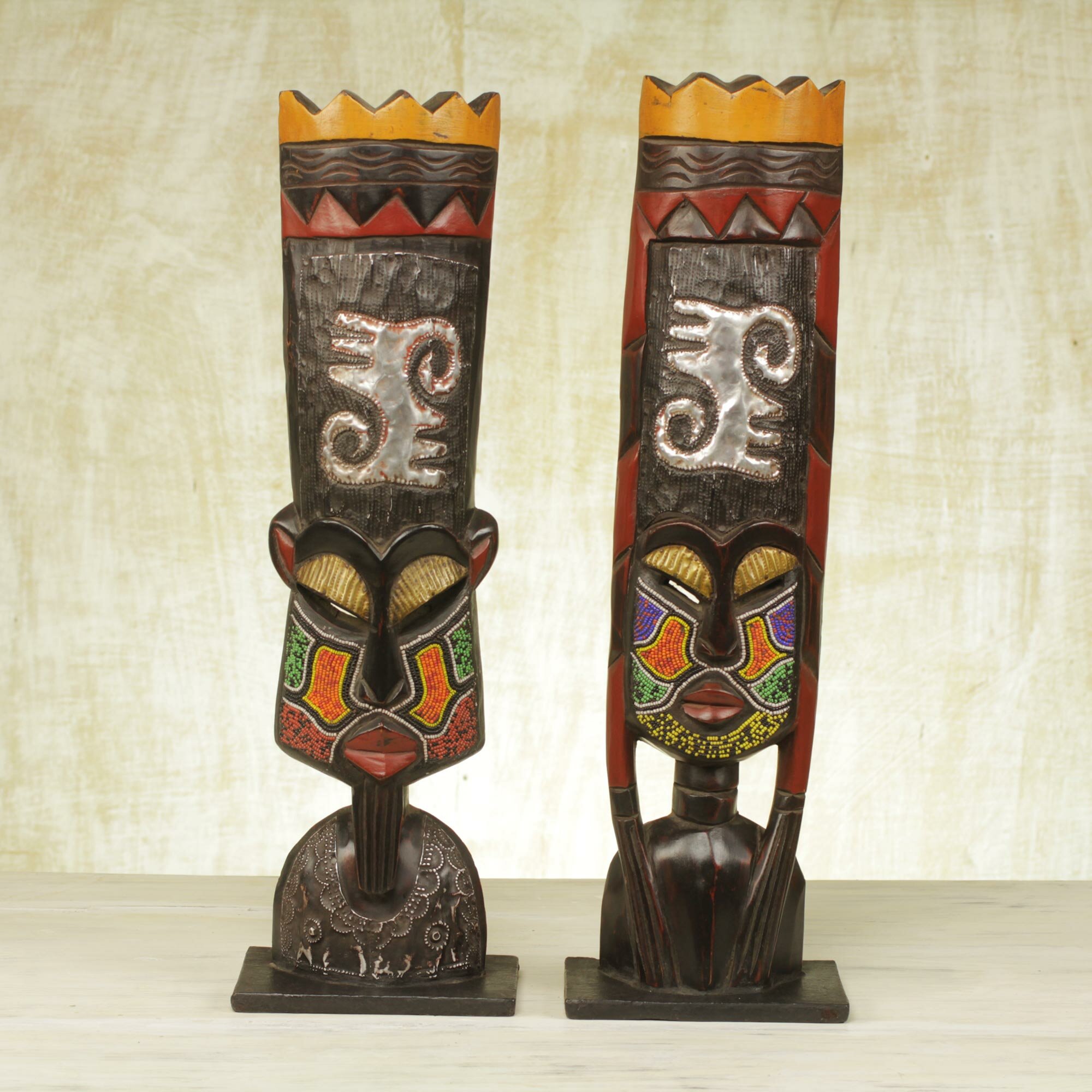 World Menagerie Milena Faces of Bravery African Wood 2 Piece Mask Set ...