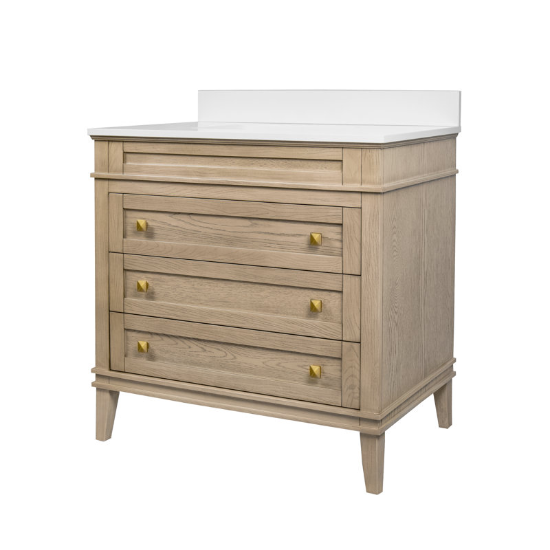 Frankfurt 36" Single Bathroom Vanity Set, Engineered White, Greige Oak