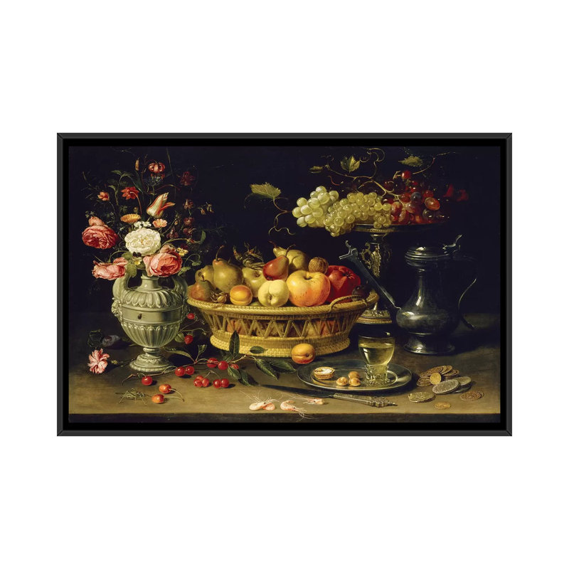«Still Life Of Fruit And Flowers, 1608-21», impression sur toile tendue, H 16 po x l 24 po x P 1 po, Blanc