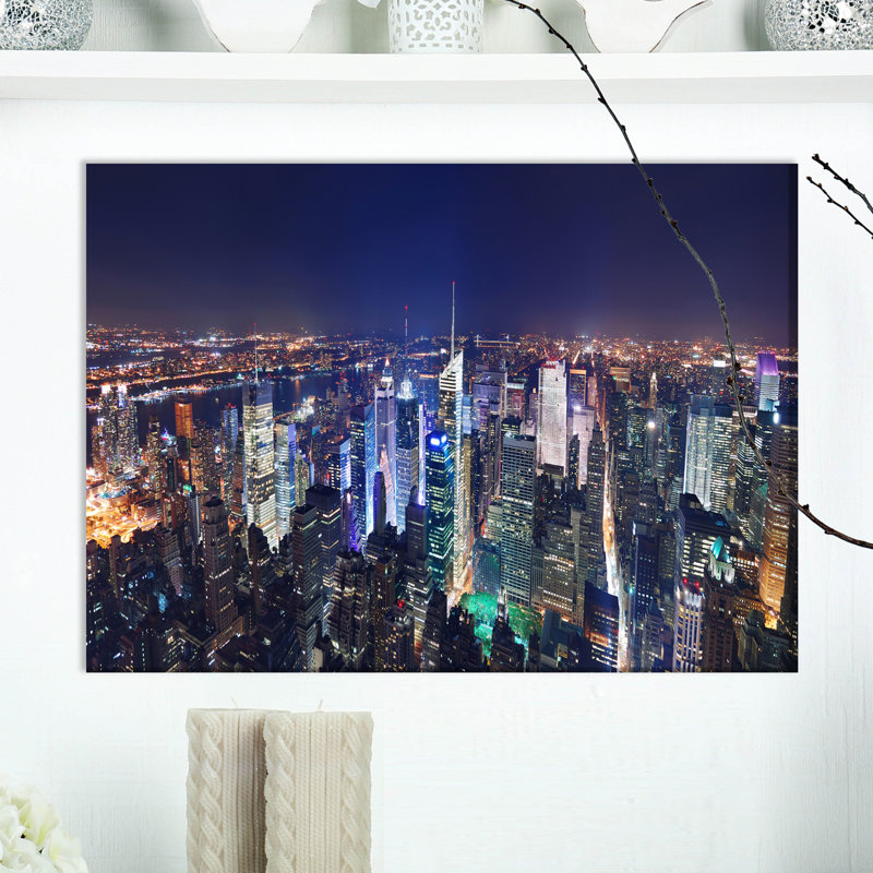« new york city manhattan night panorama », reproduction d’impression sur toile tendue, H 20 po x l 20 po x P 1 po