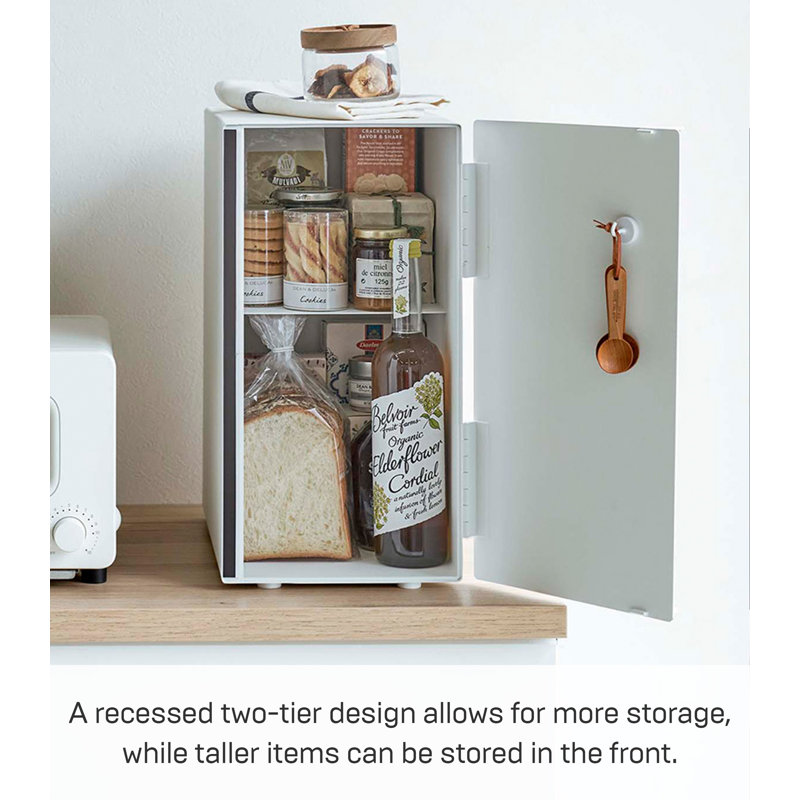 White Steel and Wood Two-Tier Vertical Bread Box