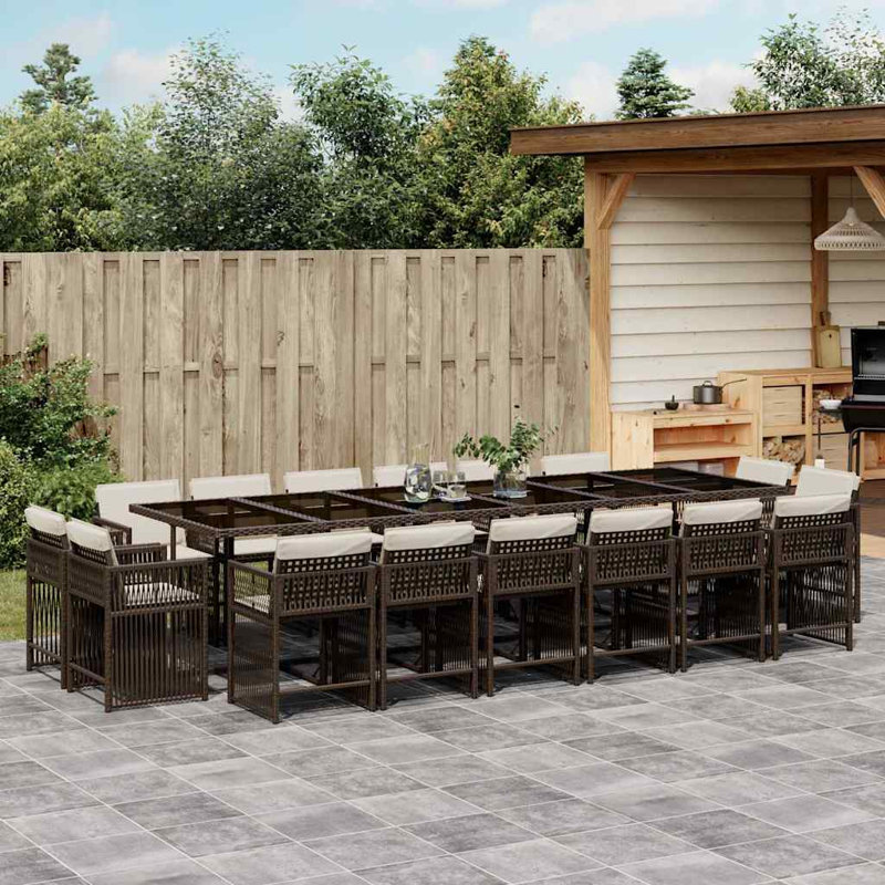 Patio Dining Set with, Cream White, Brown, 17 Pieces: Table, 16 Chairs