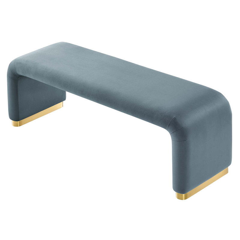 Banc rembourré en velours Koda Modway, Bleu cadet, Laiton doré