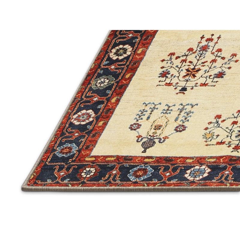 Tapis traditionnel mehroon/noir/crème, Rectangle 5 pi x 7 pi