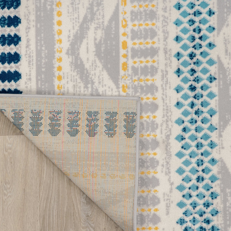 Ezzelino Geometric Blue/Beige/Yellow Area Rug, Runner 2' x 7'
