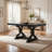Luke Dining Table, 79 Inch Rectangular Top, Trestle Base, Black Wood