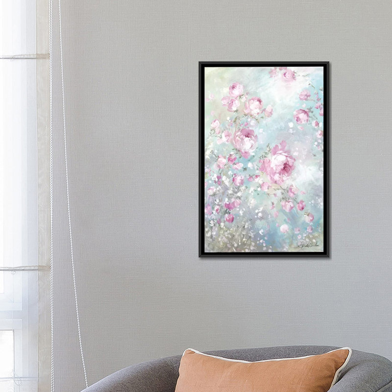 «Pink Whisper» par Debi Coules - reproduction d'art, H 26 po x l 18 po x P 1,5 po, Toile avec cadre noir, Aucun mat
